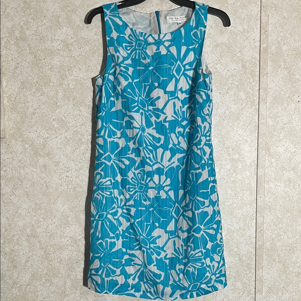 Trina Turk Blue Floral Cotton & Silk Lined Mini Dress